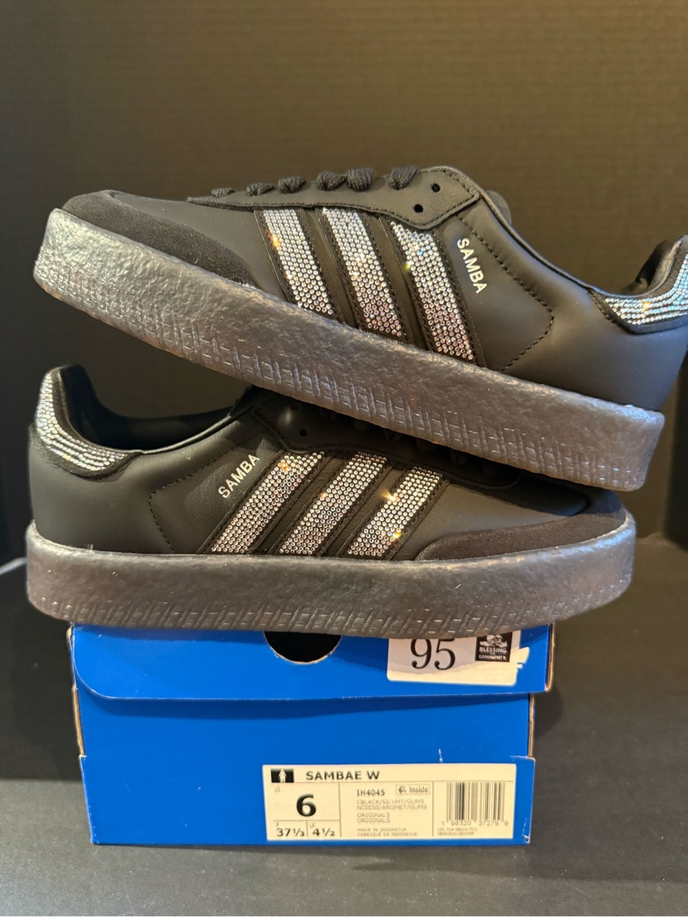 adidas Samba Black with Silver Sparkle Stripes women's Sneakers